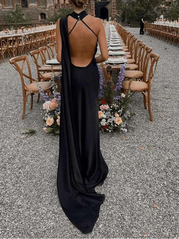 Raisa - Abito da sera senza schiena con fiocco in raso