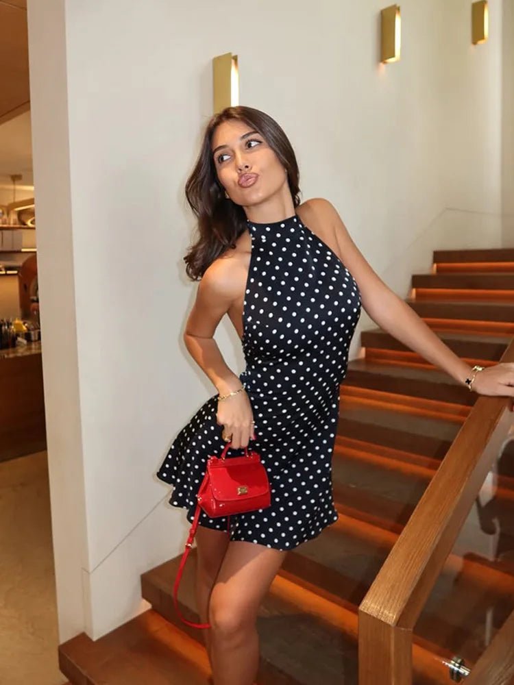 Miniabito a pois con scollo all'americana Renee