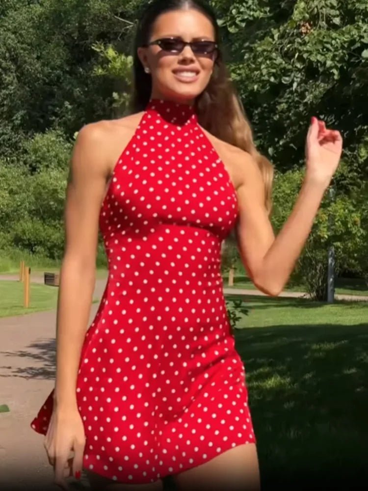 Miniabito a pois con scollo all'americana Renee
