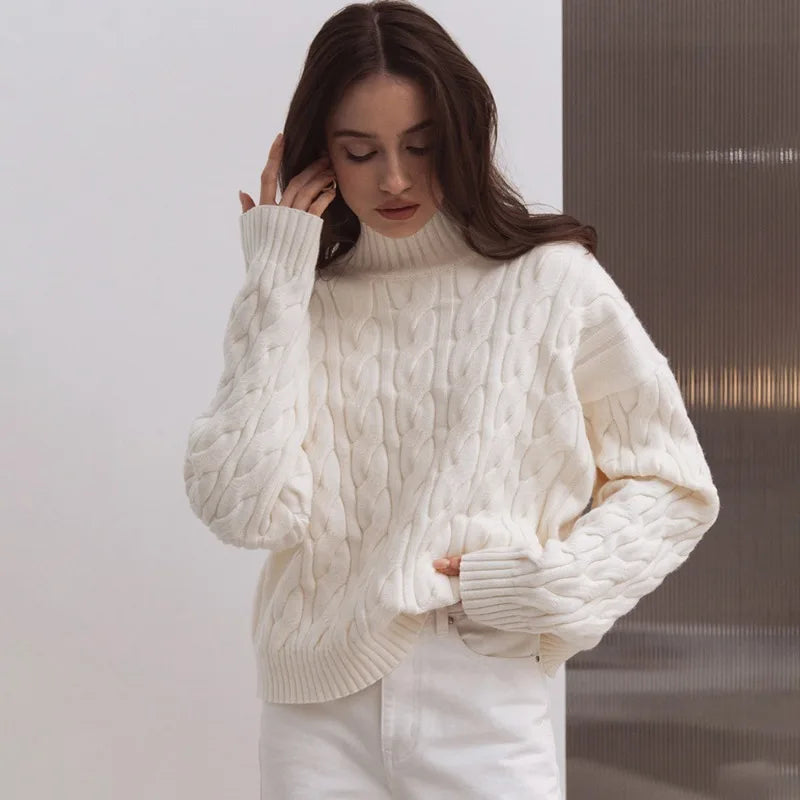 Maglione a trecce con collo alto Freja