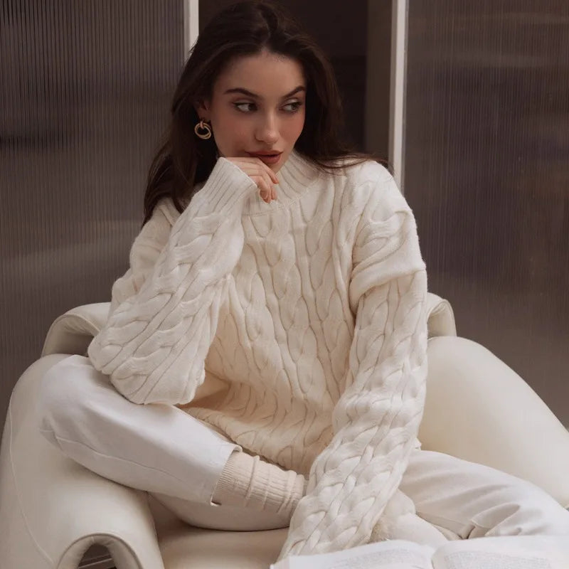 Maglione a trecce con collo alto Freja
