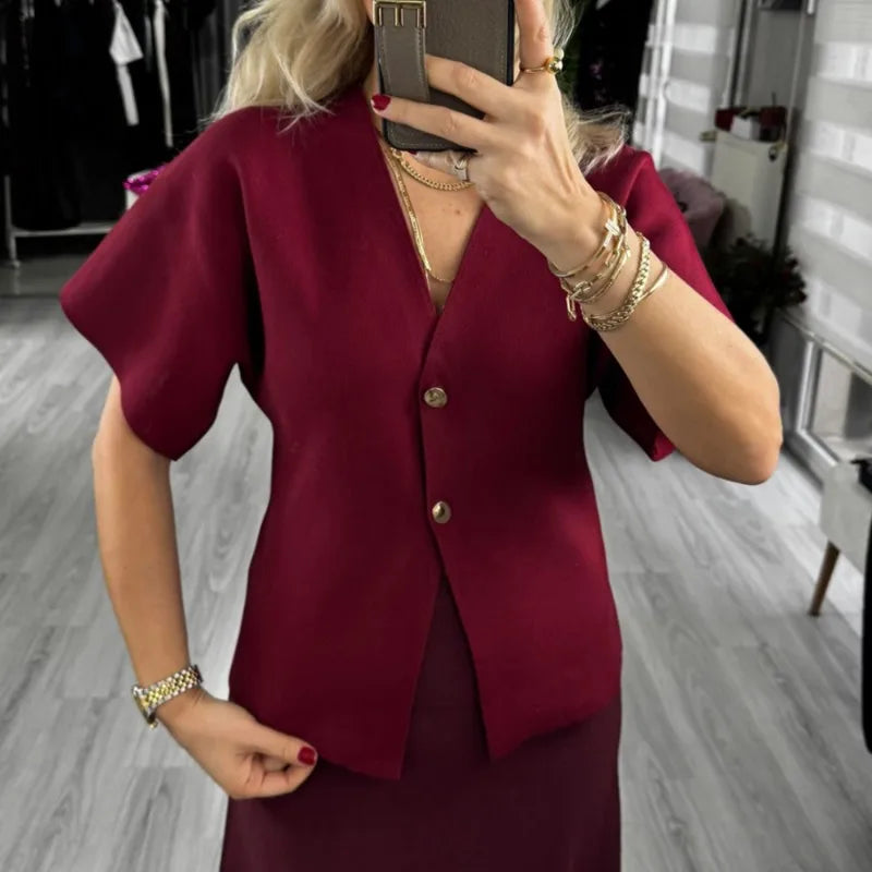 Cardigan a coste con bottoni e scollo a V