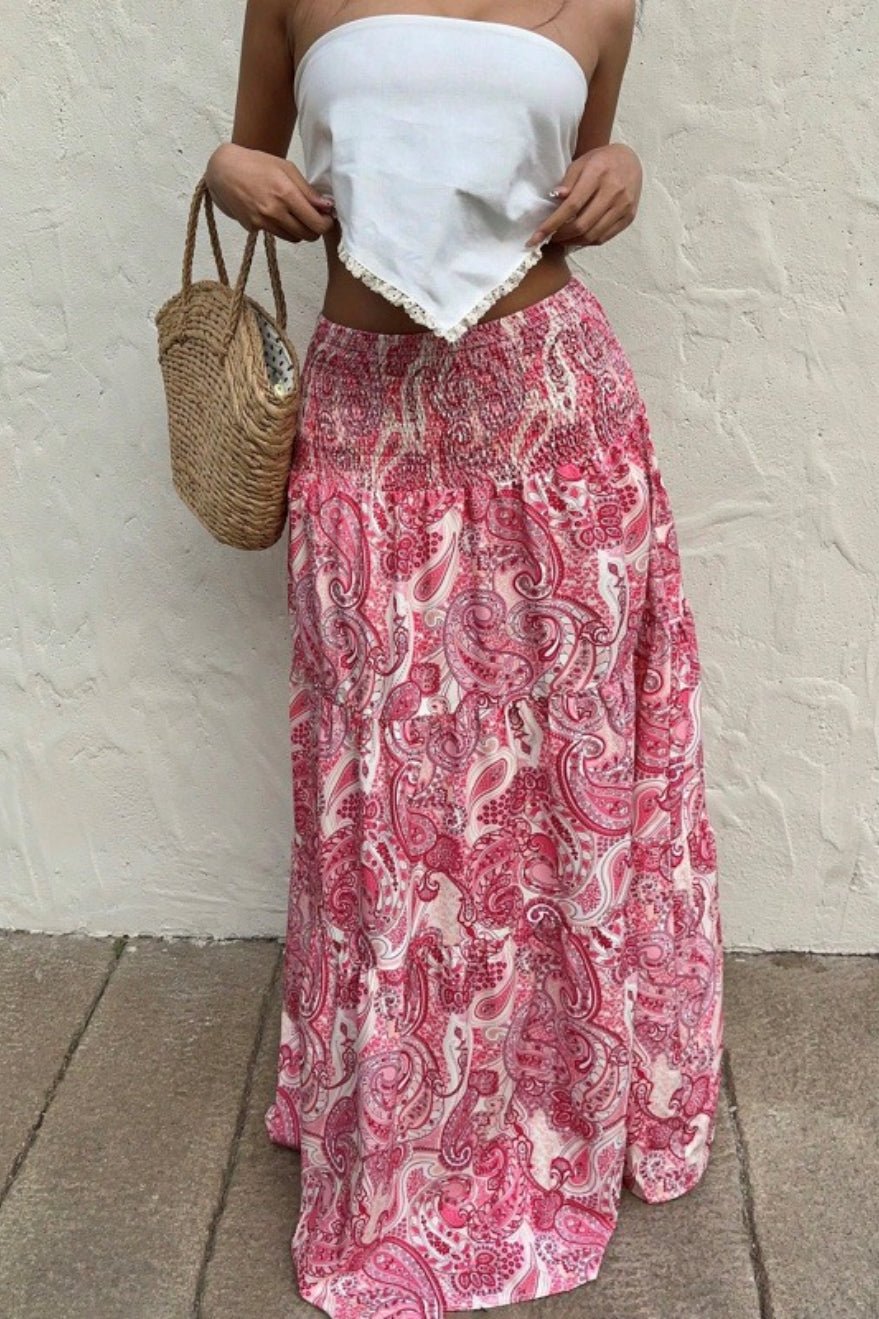 Riley Elastic Waist Paisley Maxi Skirt