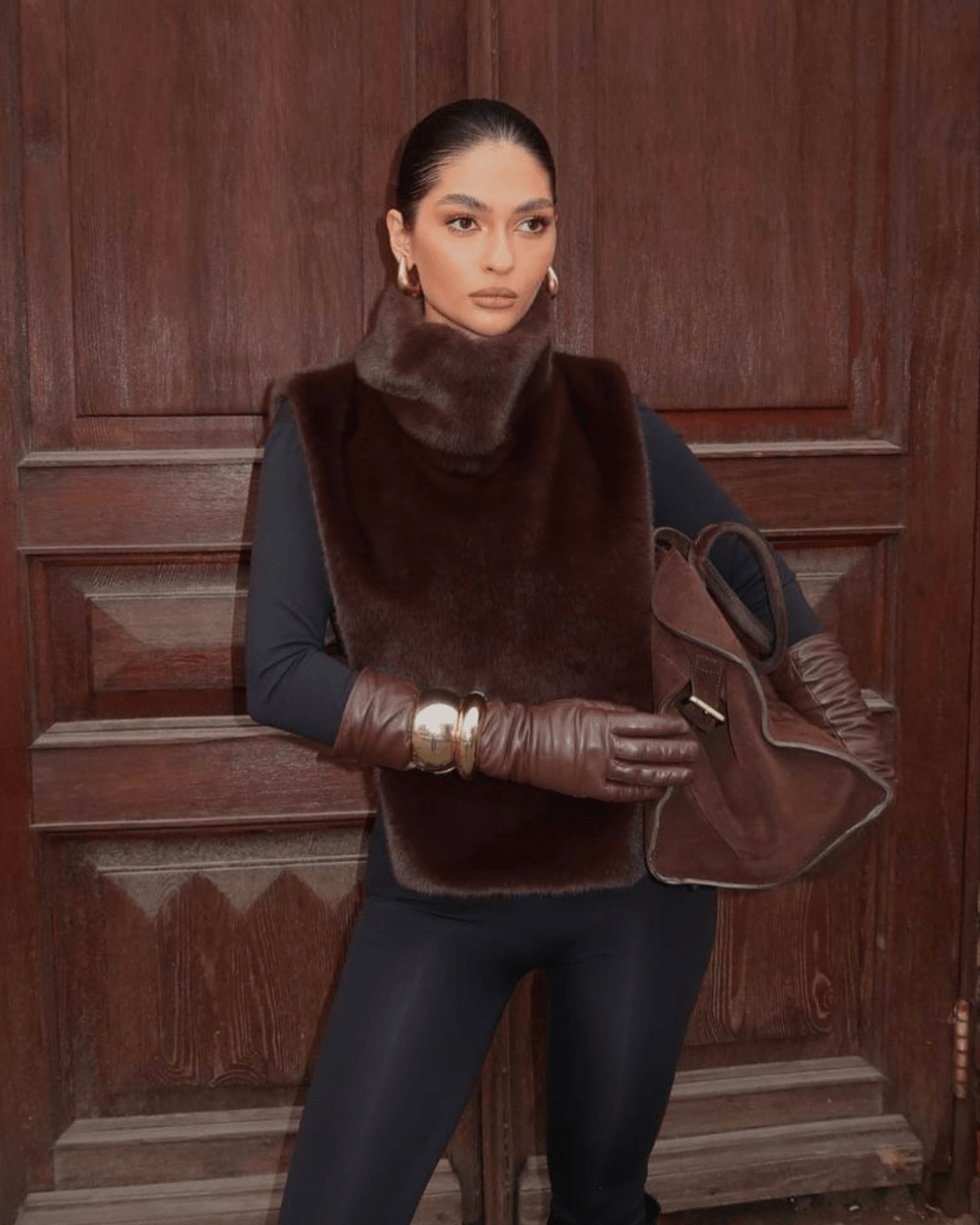 Gilet a collo alto in pelliccia sintetica Rina