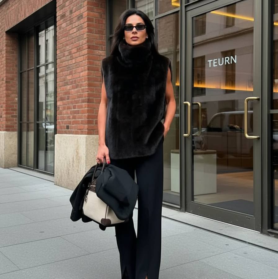 Gilet a collo alto in pelliccia sintetica Rina