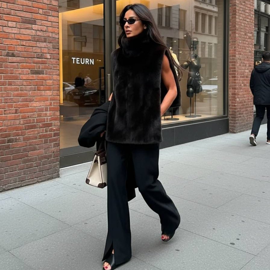 Gilet a collo alto in pelliccia sintetica Rina