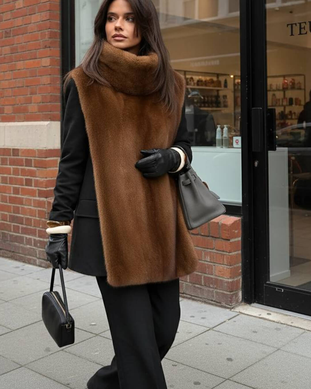 Gilet a collo alto in pelliccia sintetica Rina