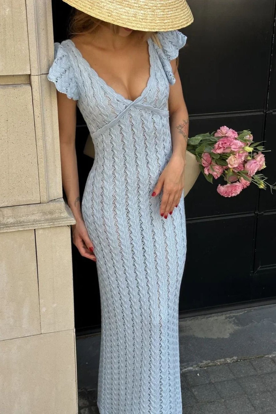 Abito midi Roan in maglia con volant