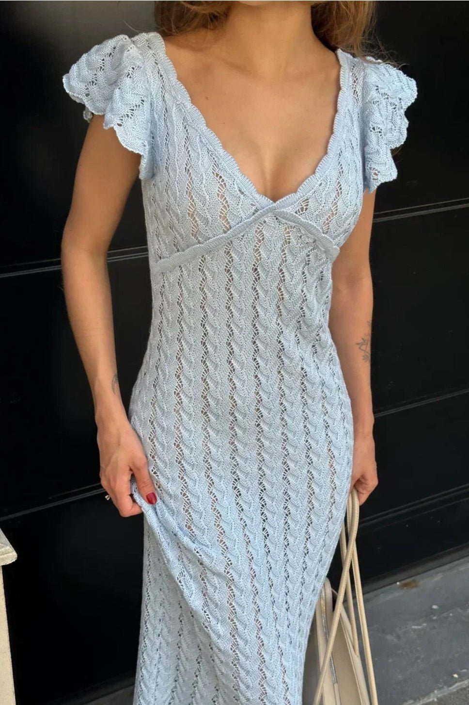 Abito midi Roan in maglia con volant