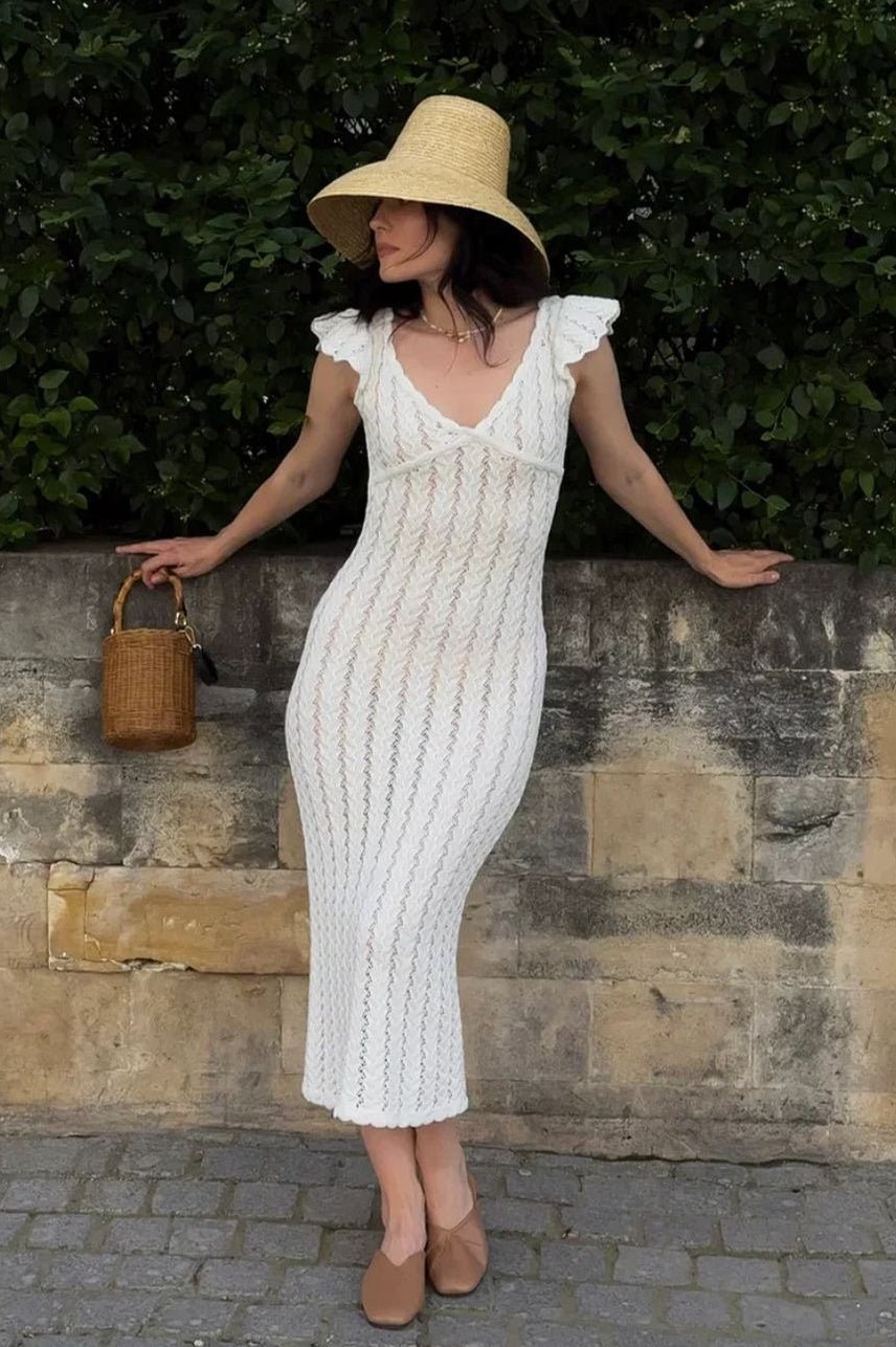 Abito midi Roan in maglia con volant