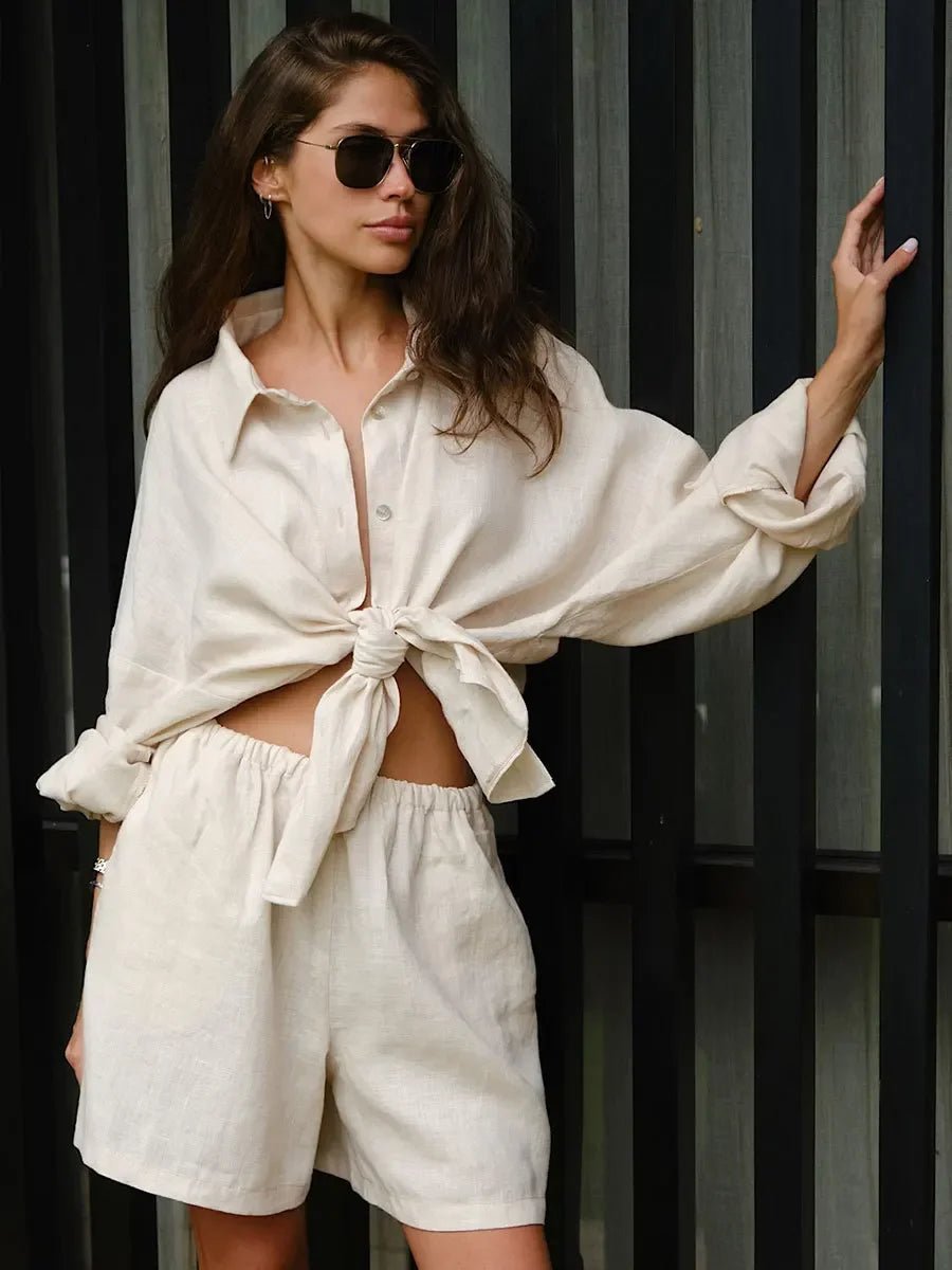 Completo di pantaloncini con colletto e maniche a lanterna Sally