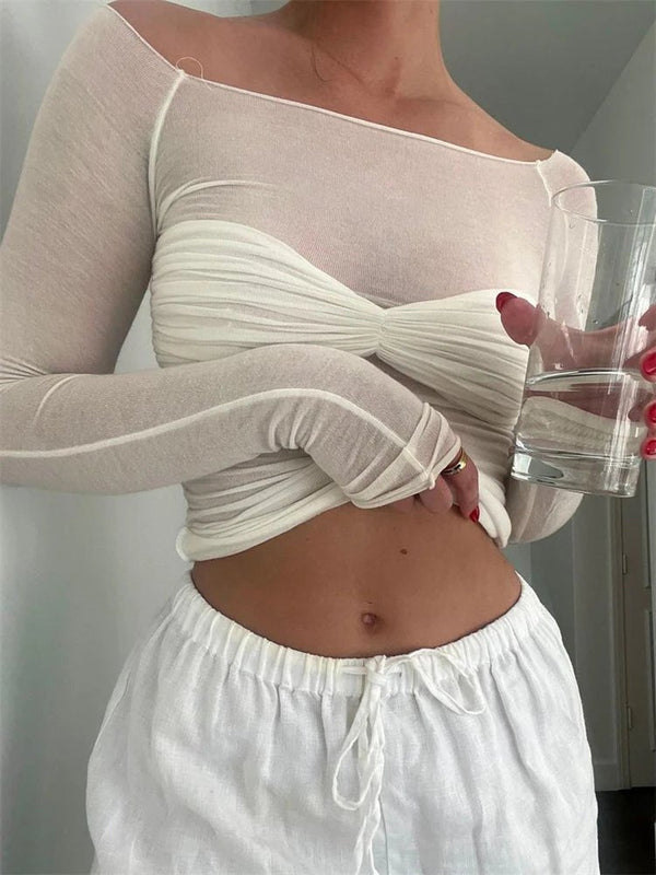 Top trasparente monospalla in mesh Sara