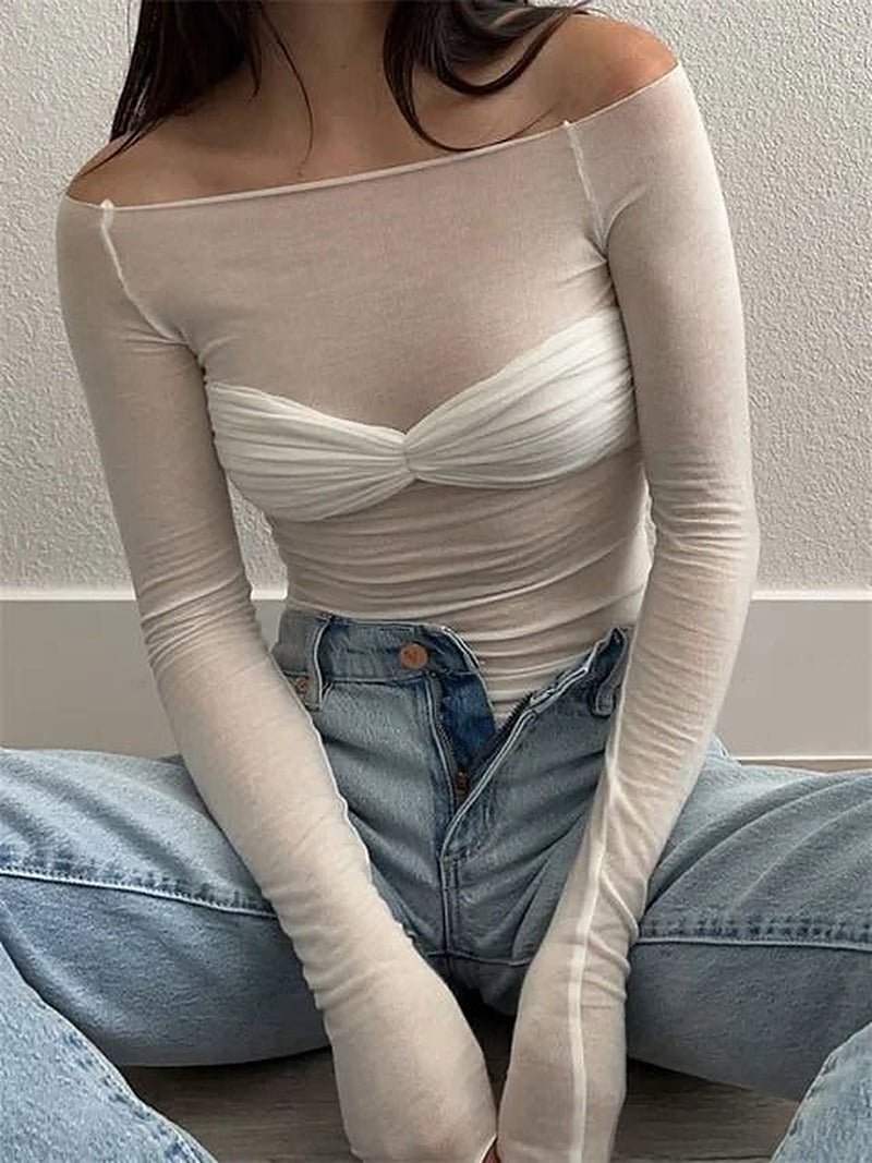 Top trasparente monospalla in mesh Sara