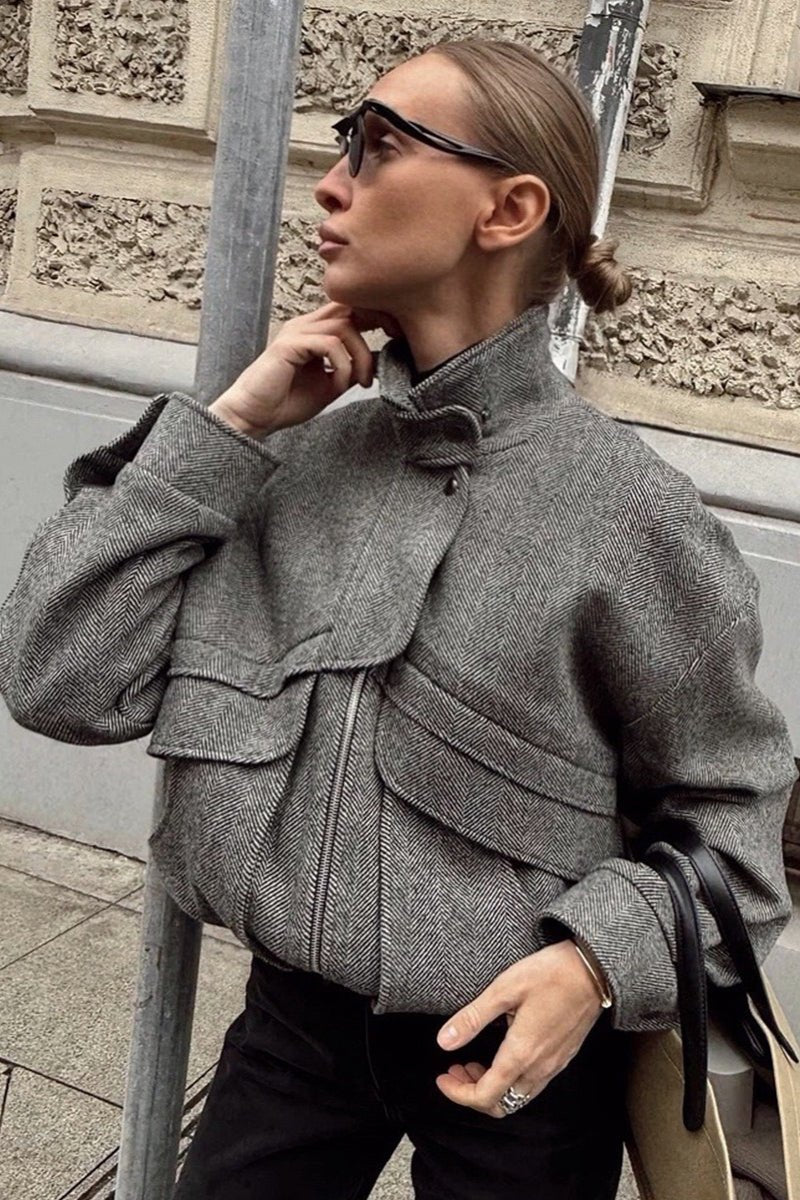 Cappotto a spina di pesce con colletto rialzato Sarah