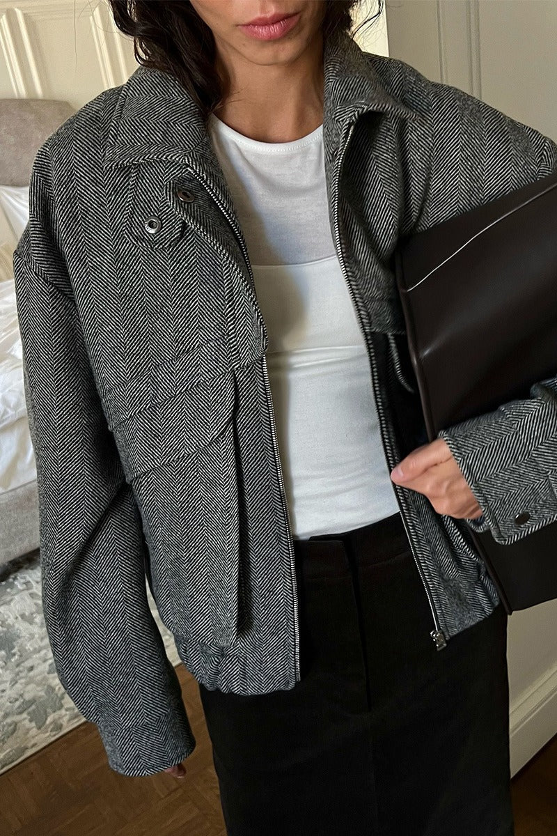 Cappotto a spina di pesce con colletto rialzato Sarah