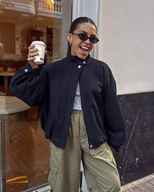 Giacca a righe Selena con colletto rialzato