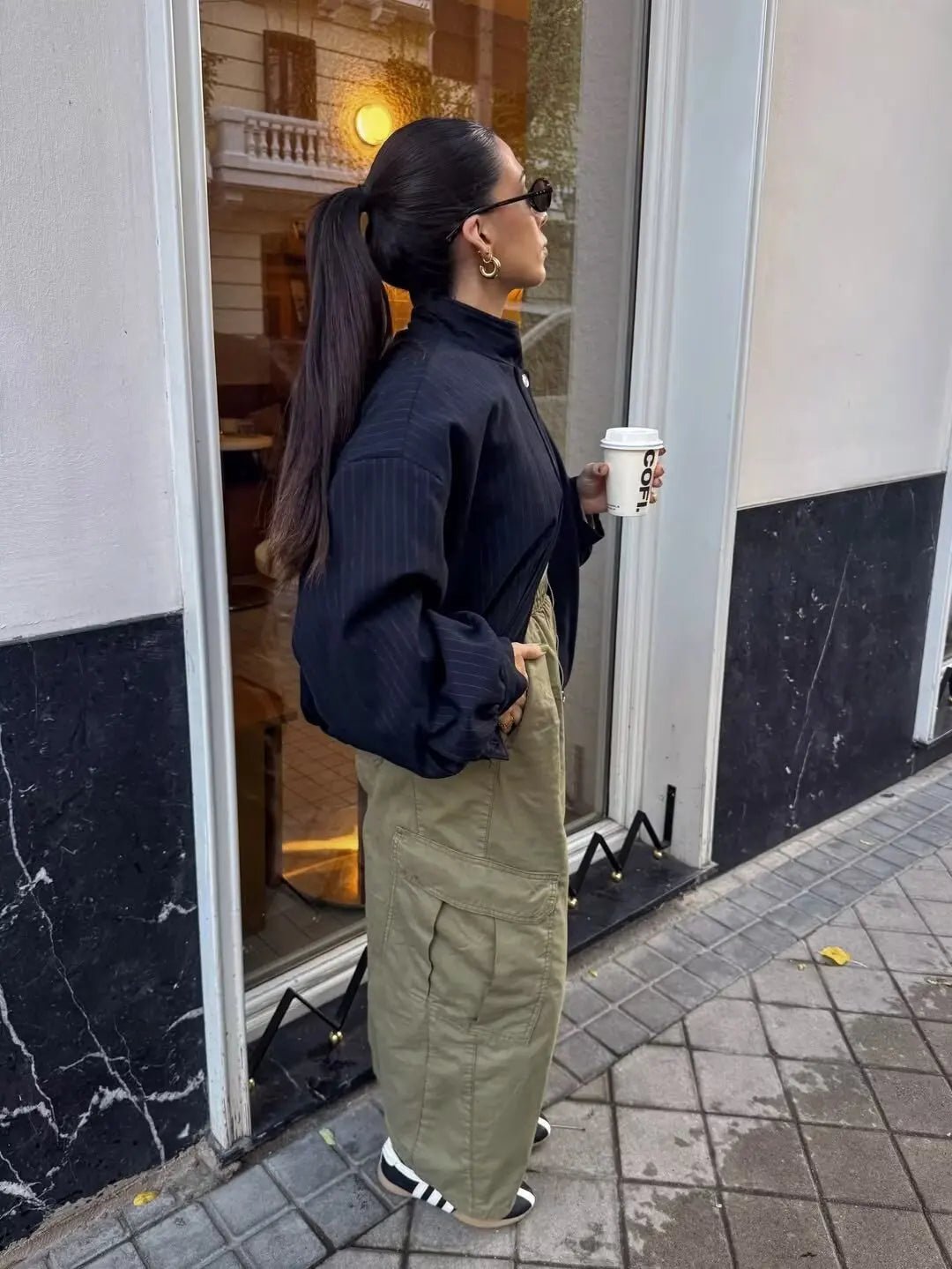 Giacca a righe Selena con colletto rialzato