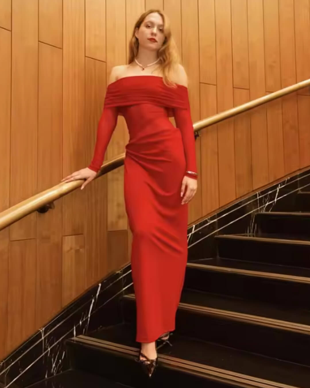 Abito lungo in mesh arricciato Shiela