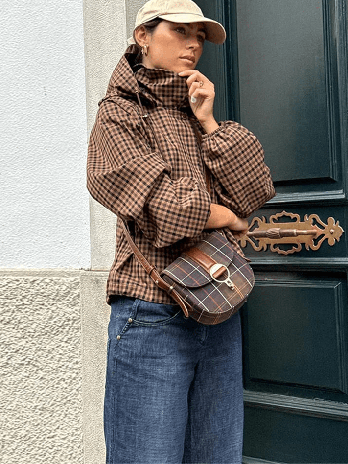 Giacca camicia a quadri con cappuccio Shirley