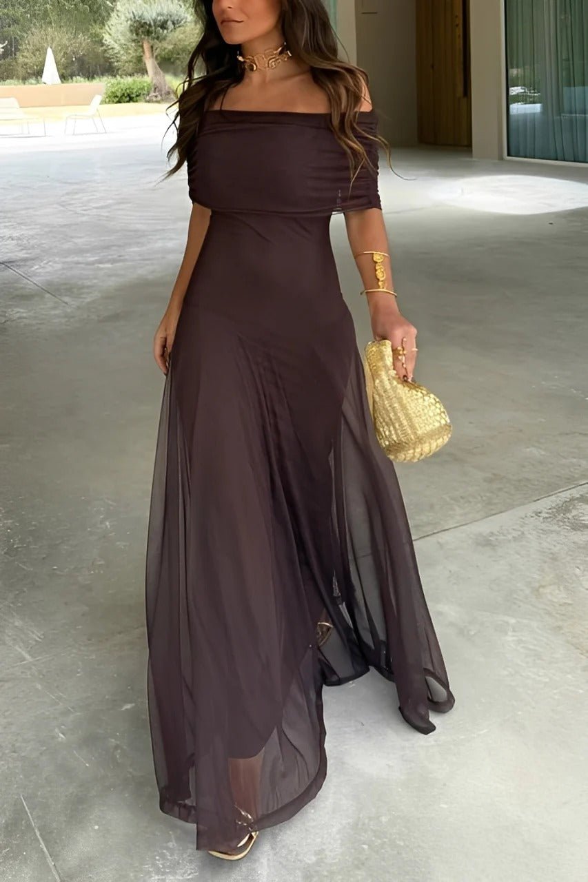 Maxiabito arricciato con spalle scoperte Sienna