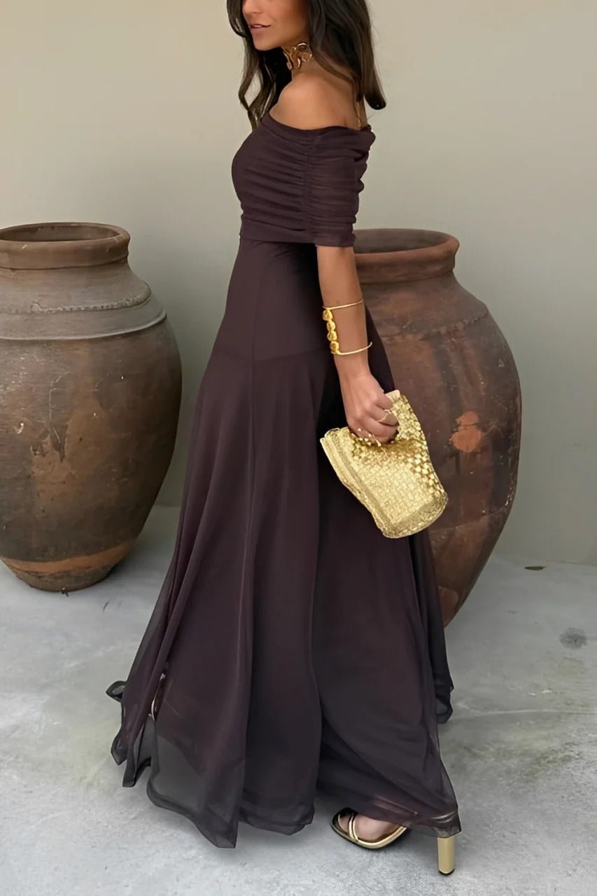 Maxiabito arricciato con spalle scoperte Sienna