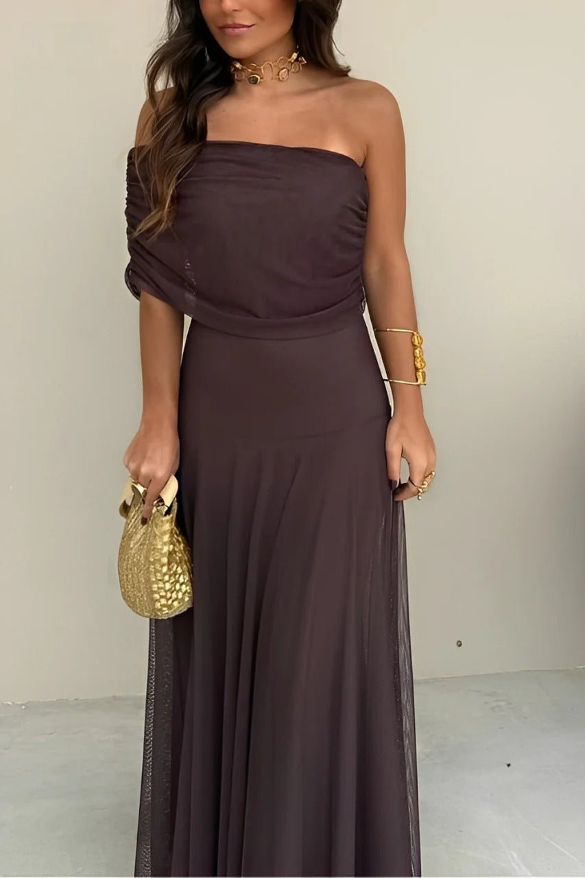 Maxiabito arricciato con spalle scoperte Sienna