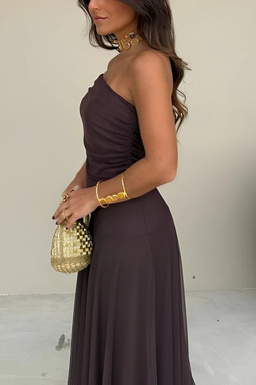 Maxiabito arricciato con spalle scoperte Sienna