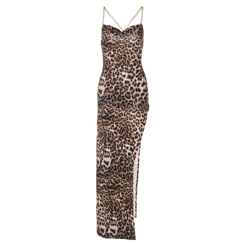 Abito sottoveste lungo leopardato Ysolde