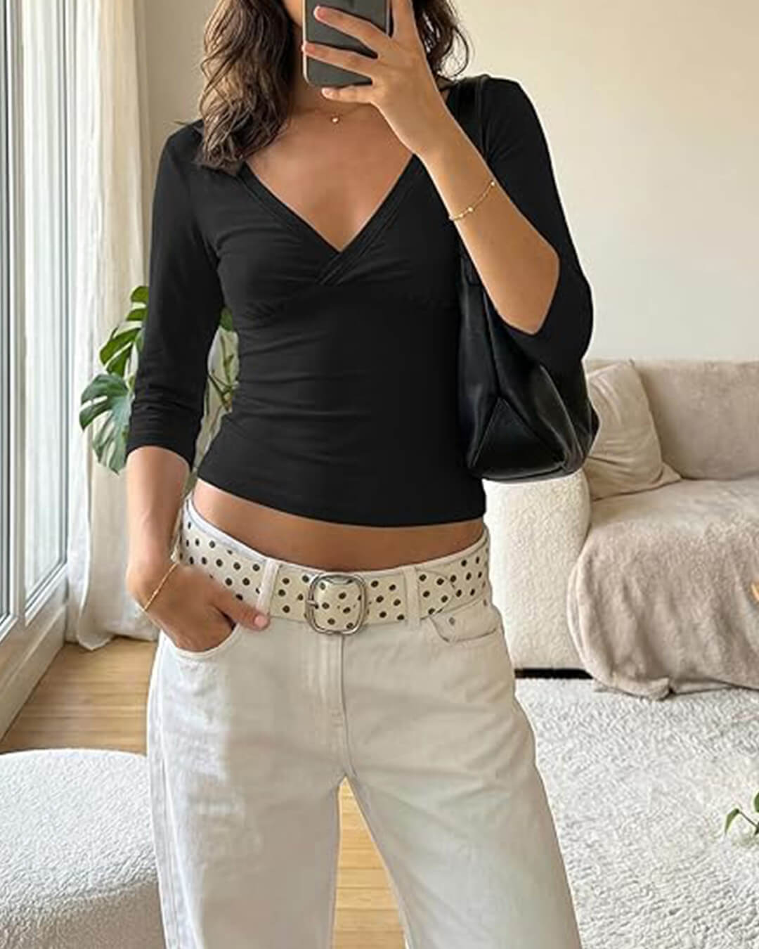 T-shirt con maniche midi e scollo a V profondo Sofia