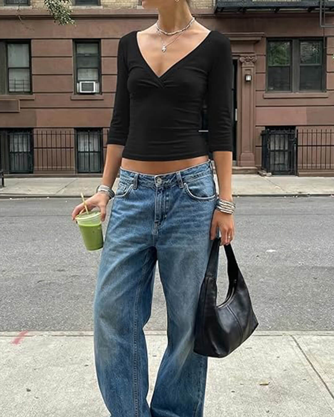 T-shirt con maniche midi e scollo a V profondo Sofia