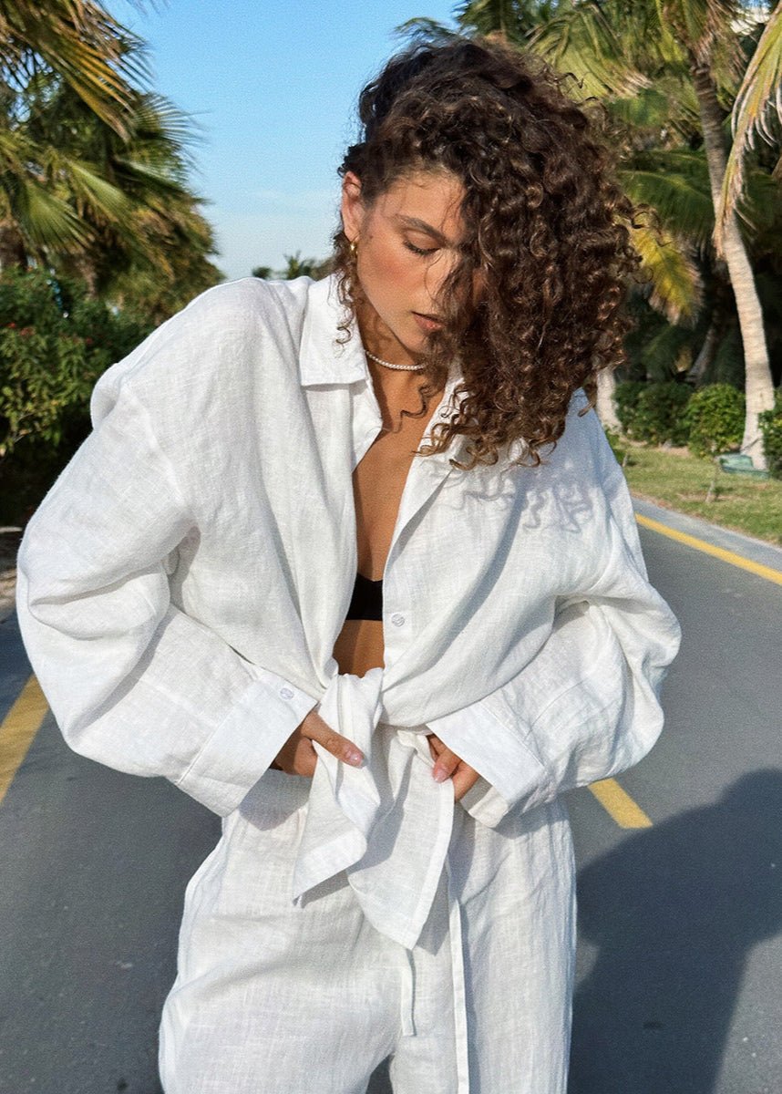 Completo Sophia con camicia in cotone e pantaloni da casa