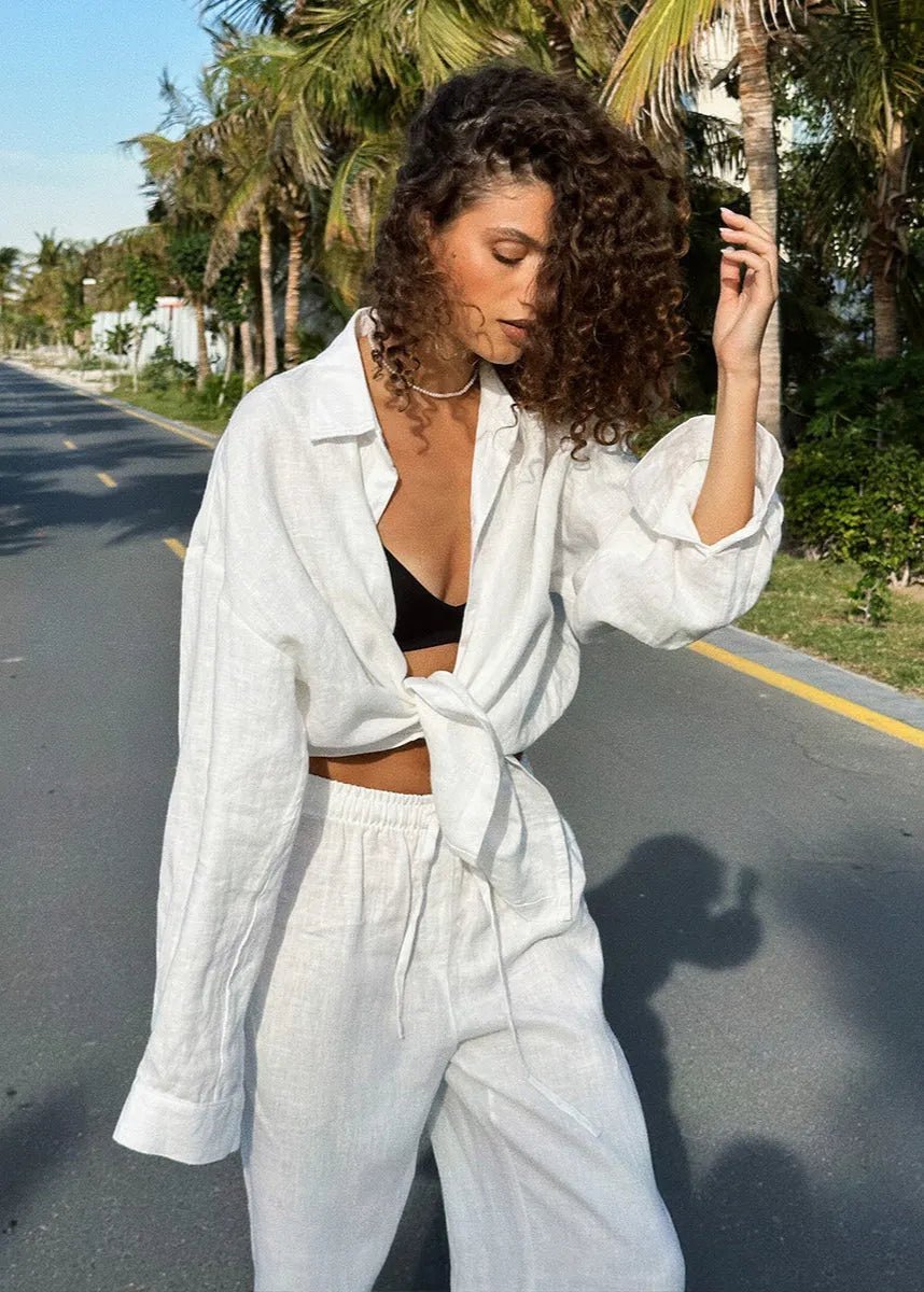 Completo Sophia con camicia in cotone e pantaloni da casa