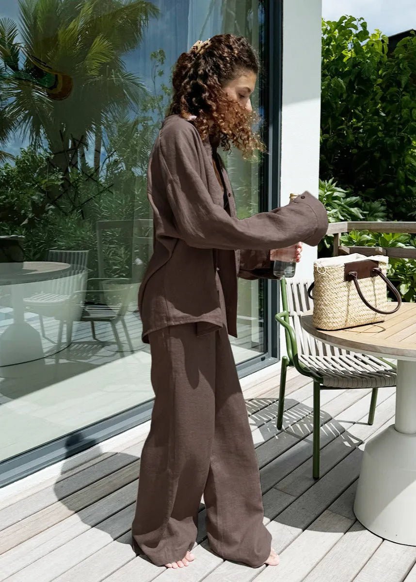 Completo Sophia con camicia in cotone e pantaloni da casa