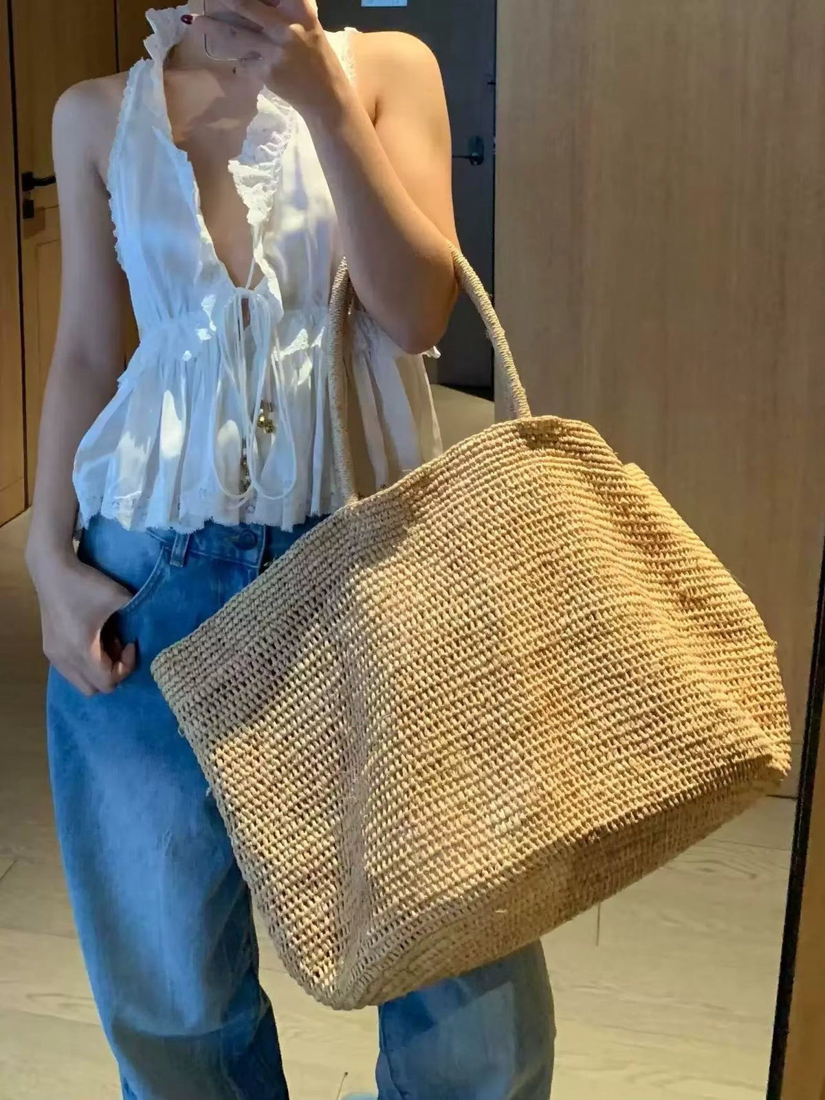 Borsa tote Sophia in rattan intrecciato a mano