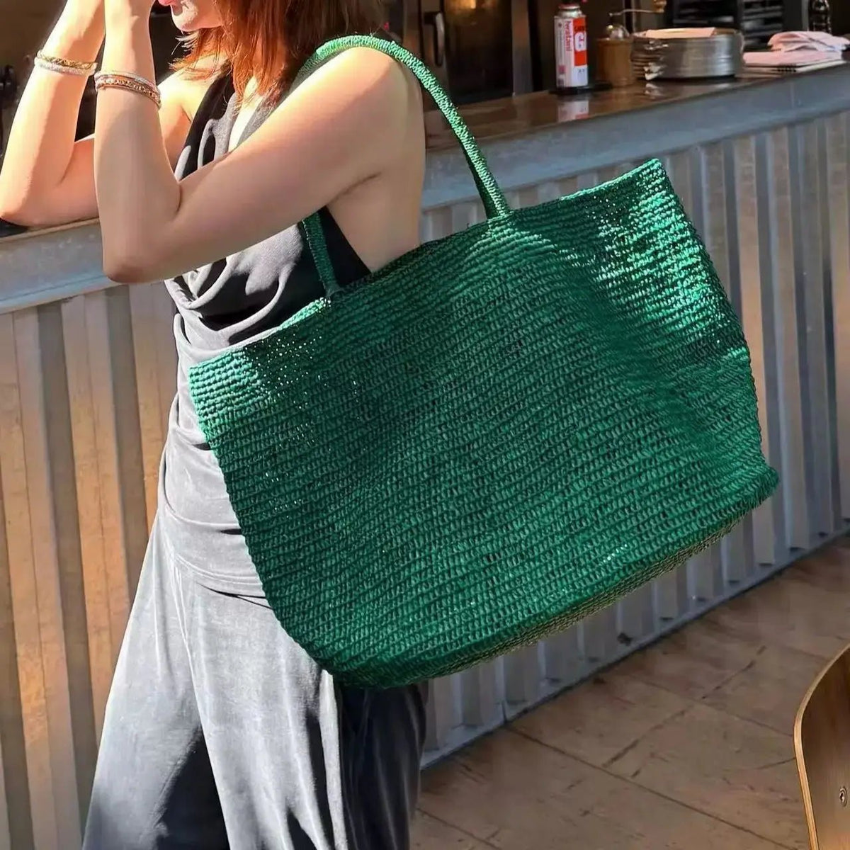 Borsa tote Sophia in rattan intrecciato a mano