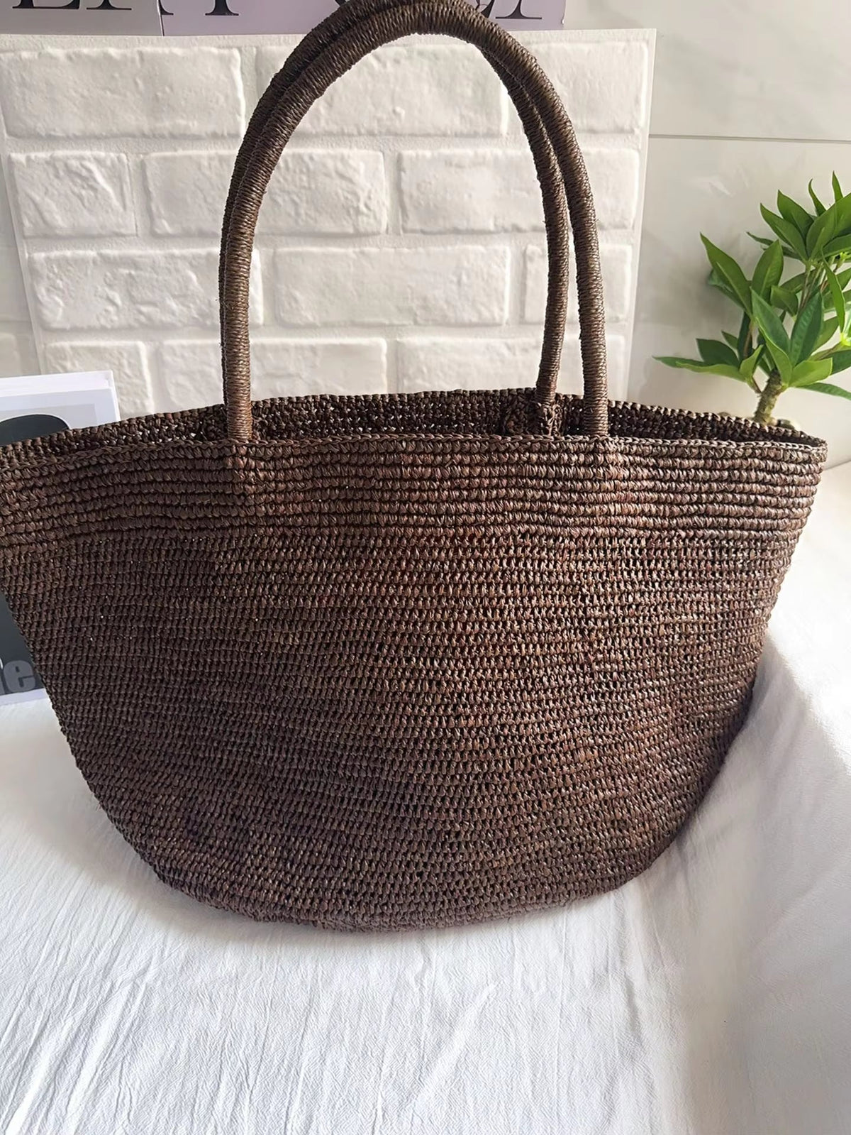 Borsa tote Sophia in rattan intrecciato a mano