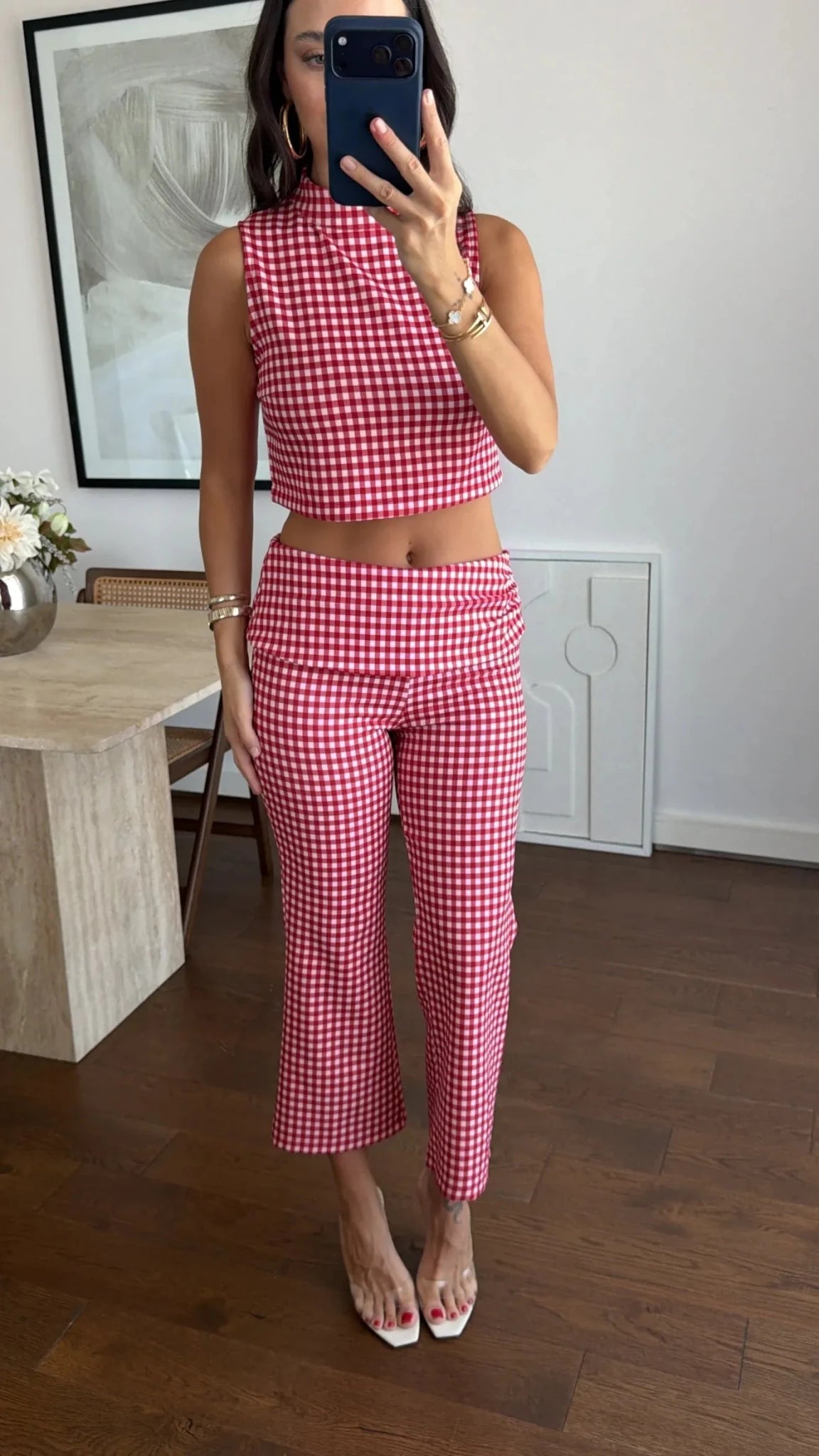 Completo coordinato Sophia con crop top a quadri