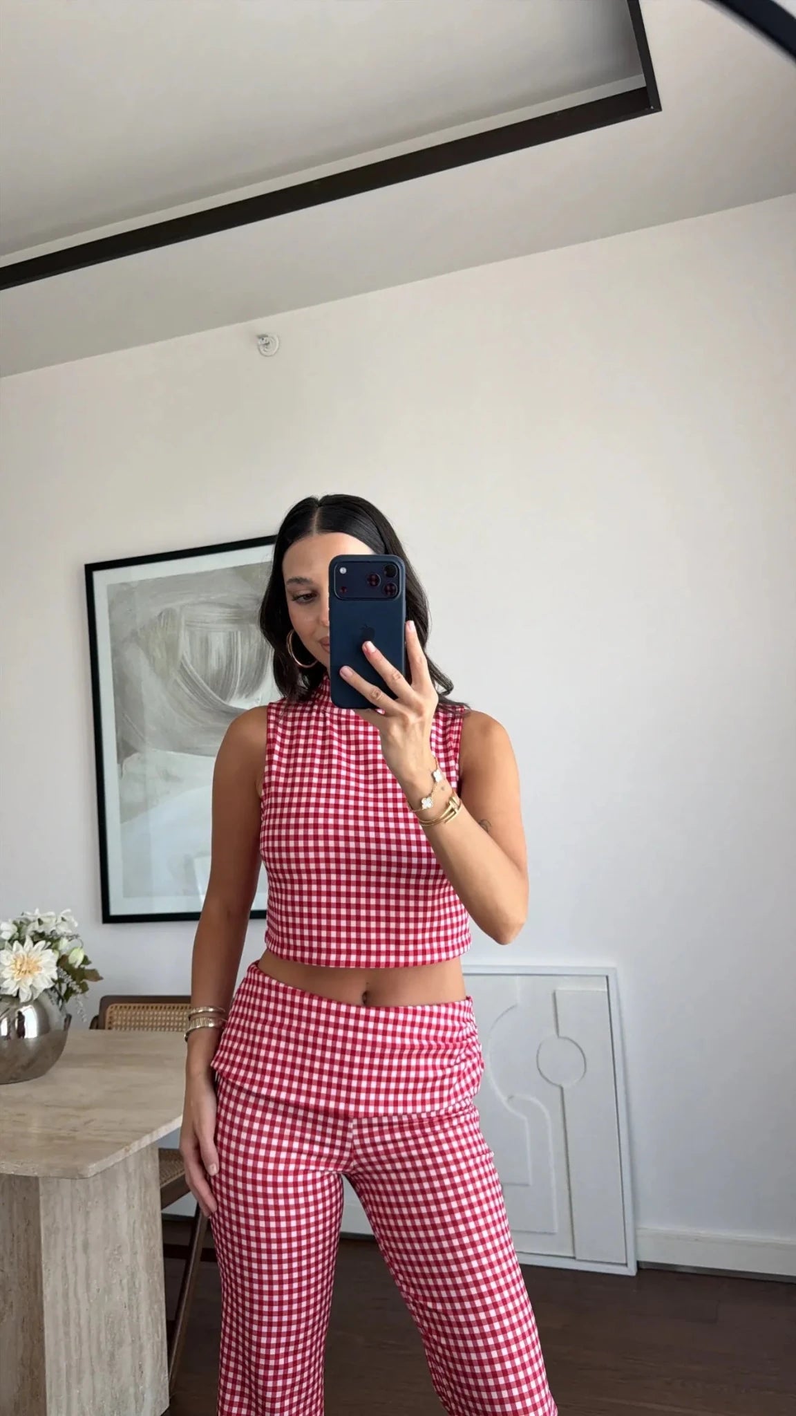 Completo coordinato Sophia con crop top a quadri