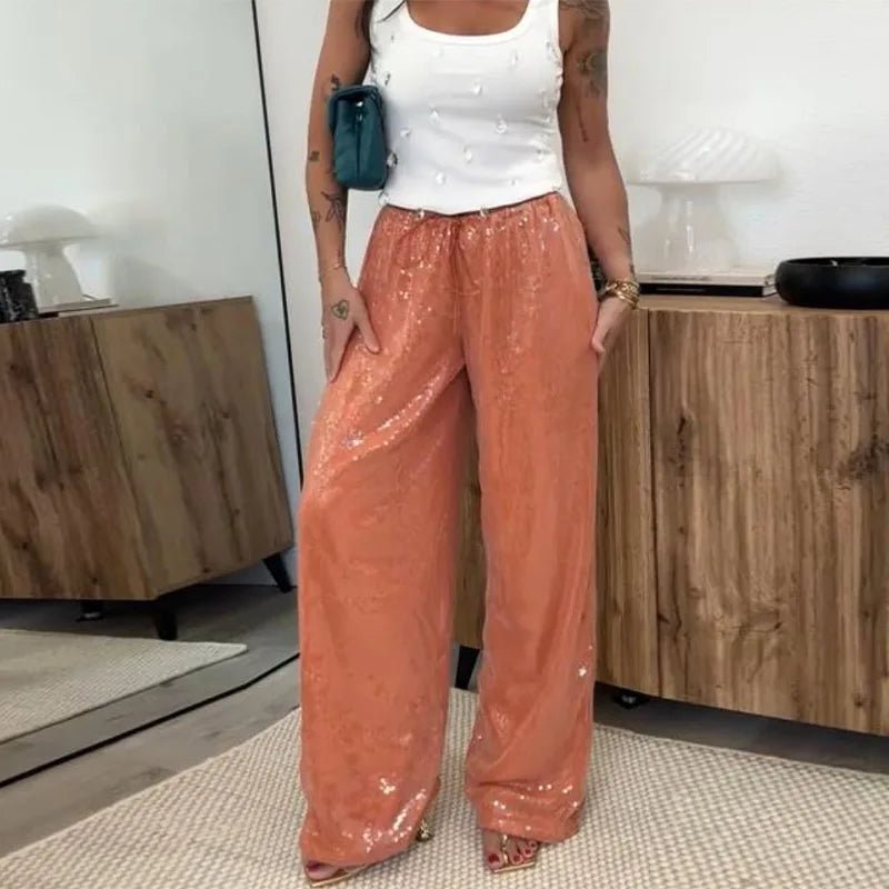 Pantaloni a gamba larga con paillettes Sophia