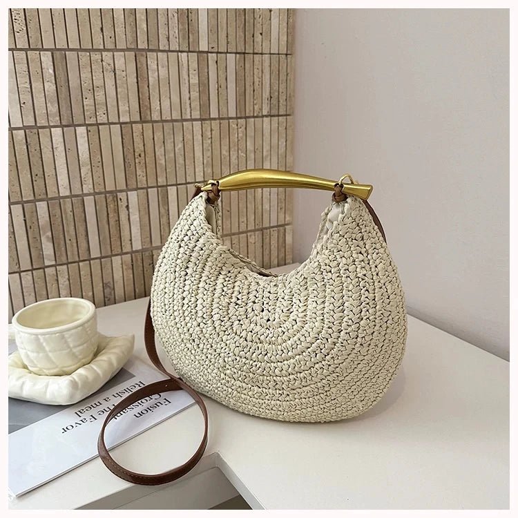 Borsa a spalla in paglia con paillettes Sophia