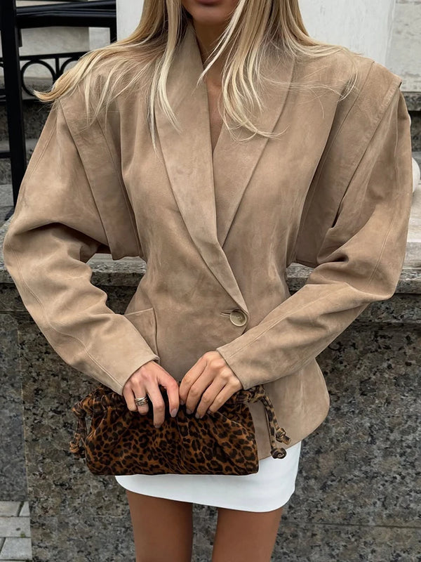 Giacca in pelle scamosciata con scollo a V