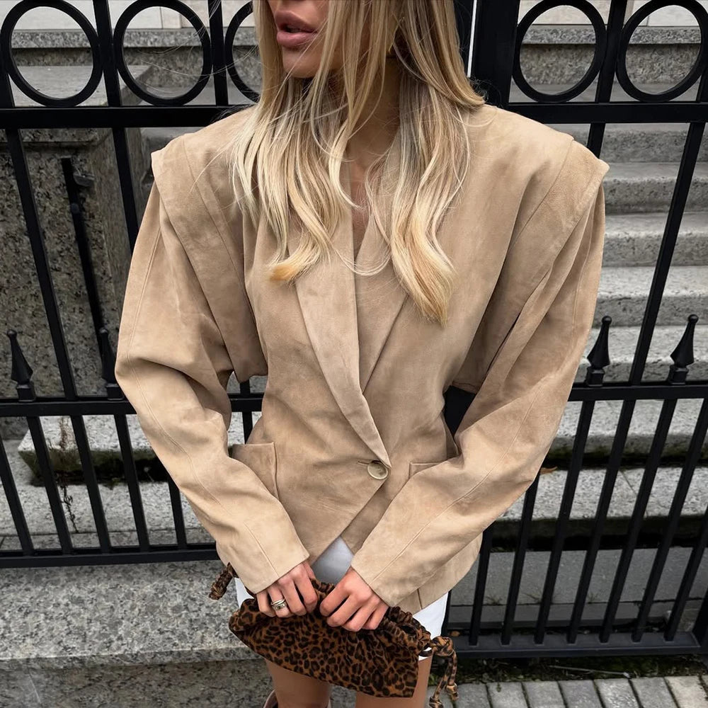 Giacca in pelle scamosciata con scollo a V
