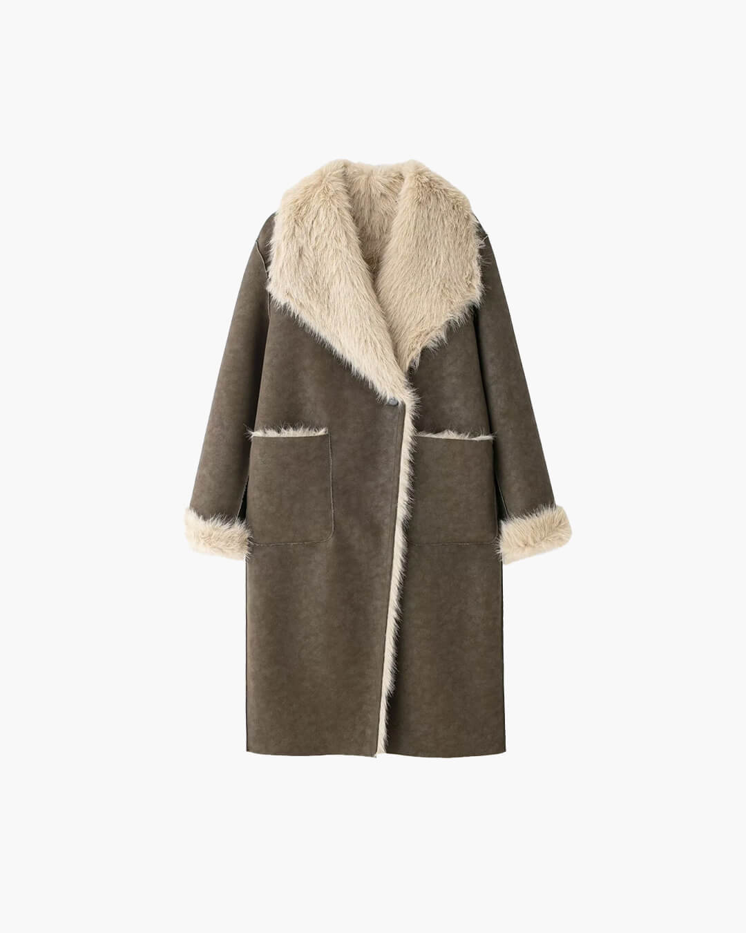 Cappotto lungo in ecopelle scamosciata ed ecopelliccia Sydney