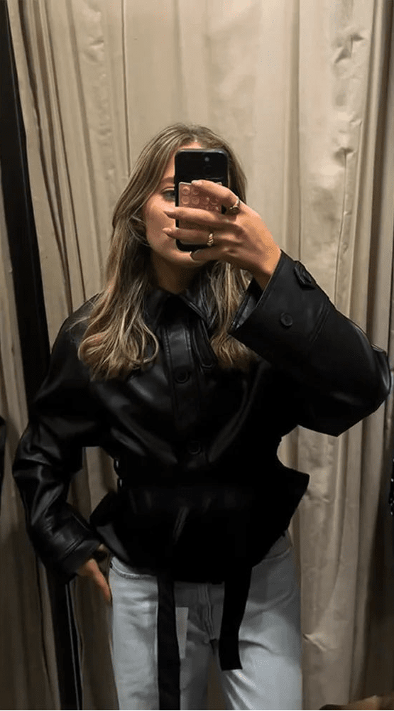 Giacca Tabitha in ecopelle con cintura
