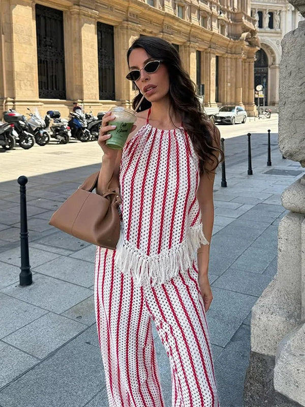 Completo a due pezzi a righe con frange Teresa