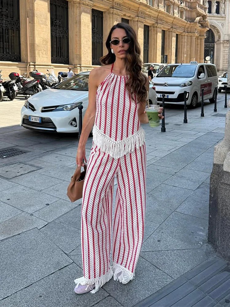 Completo a due pezzi a righe con frange Teresa