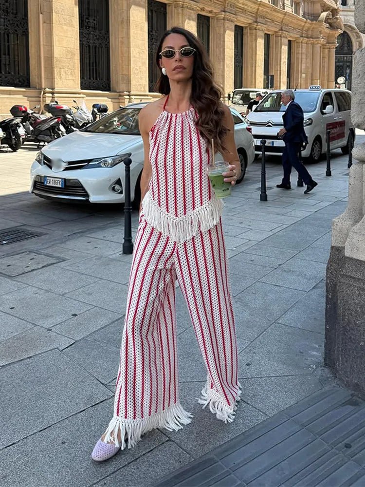 Completo a due pezzi a righe con frange Teresa