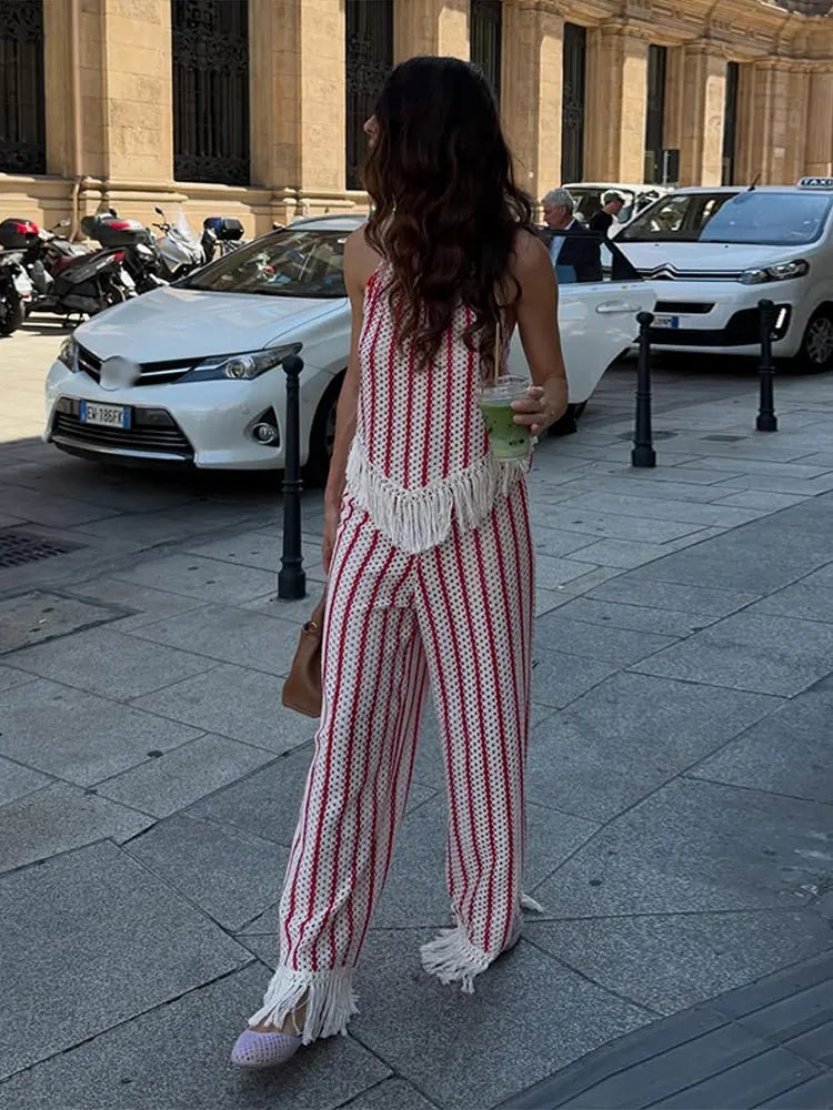 Completo a due pezzi a righe con frange Teresa