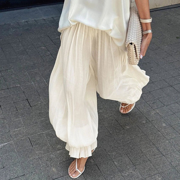 Beatrice Sheer Elastic Waist Flare Trousers