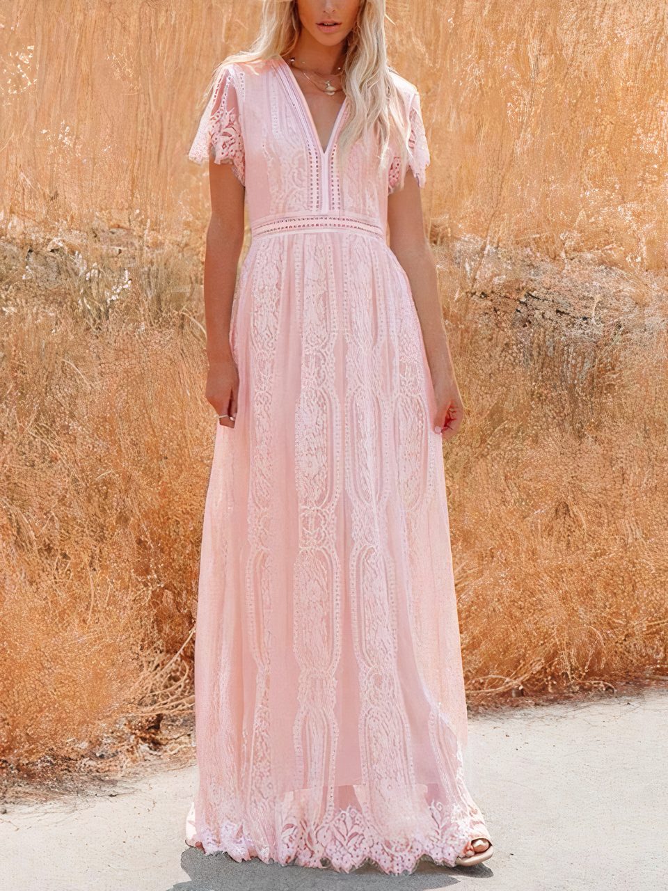 Abito lungo in pizzo stile bohémien Tilda